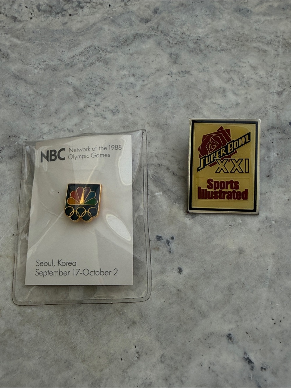 Sports Pins Olympic Peacock Enamel Pin - Black, Gold and Super Bowl XXI Pin
